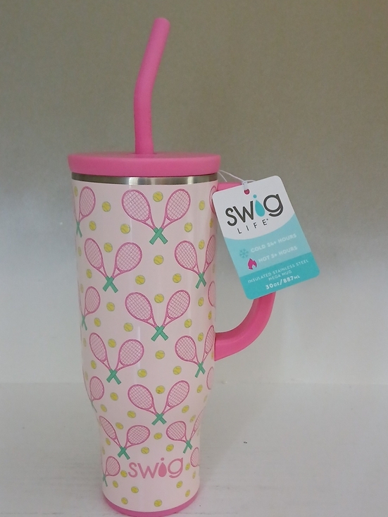 Other - Pink Tennis Print Insulated Tumbler with Straw